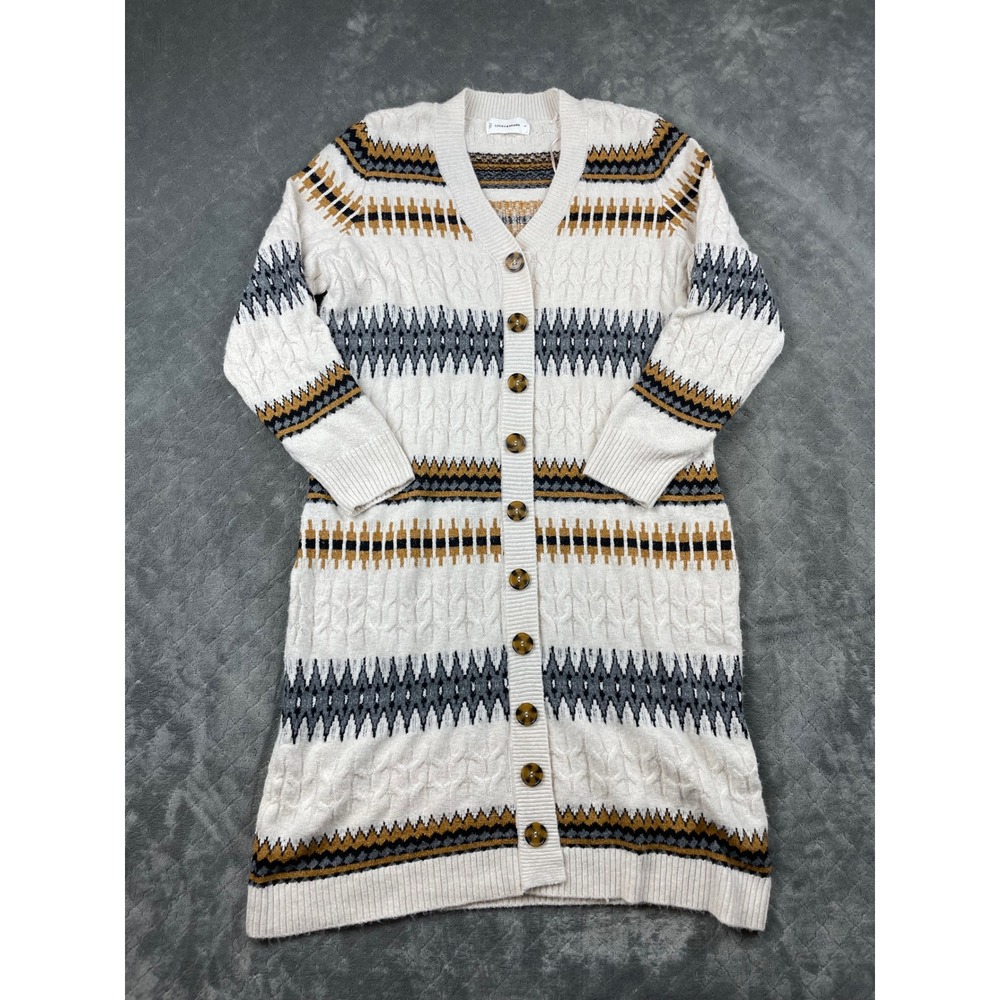 Lucky Brand Women's‎ Cream Aztec Cable Knit Long Cardigan Sweater 2X Boho